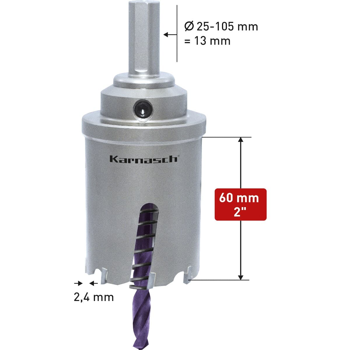 Твердосплавная коронка Karnasch POWER-MAX 60 ALLROUND Ø105х60 мм в сборе 20.1121-105
