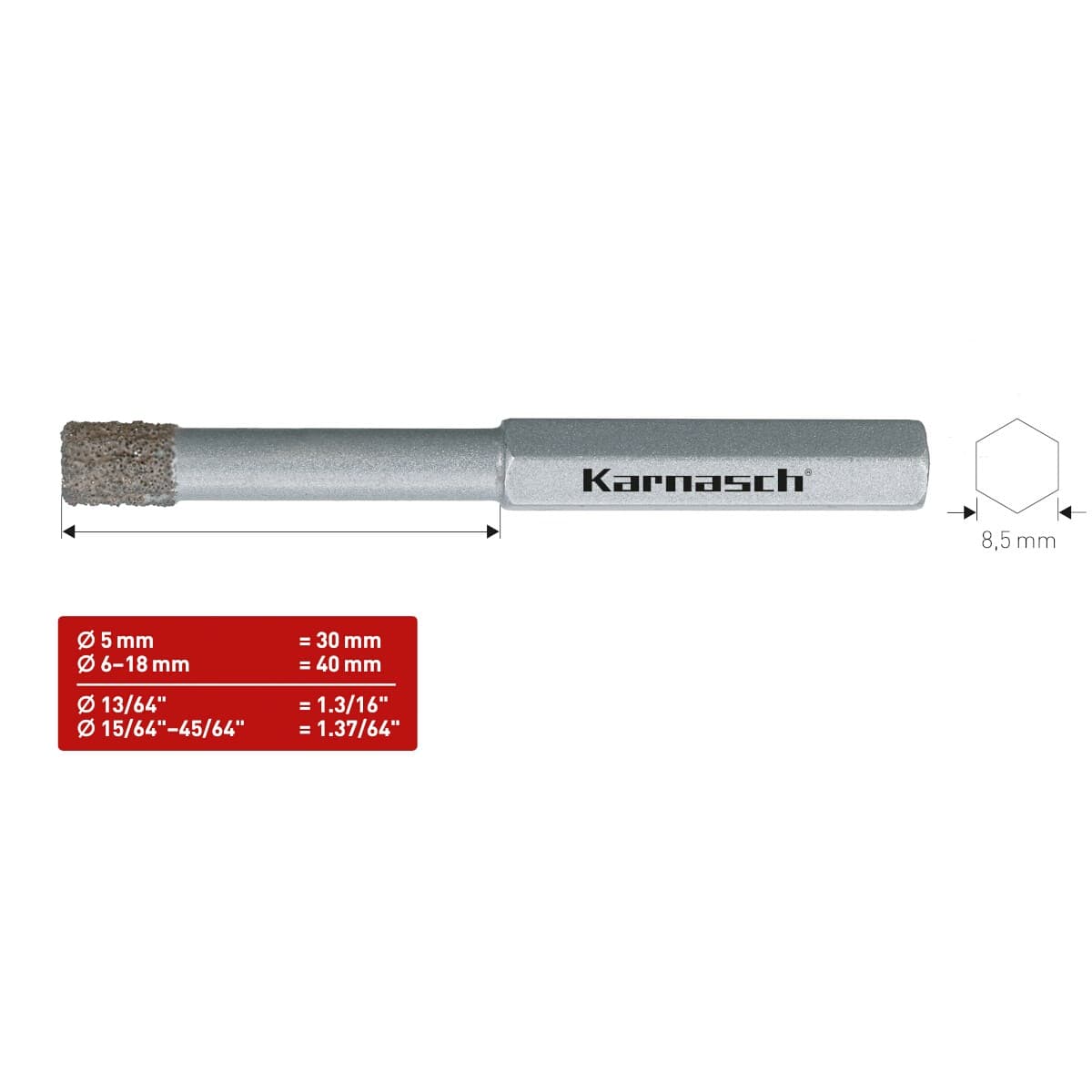 Коронка алмазная Karnasch DIAMOND-GRIT по стеклу и керамике Ø10х40 мм 21.1510-010