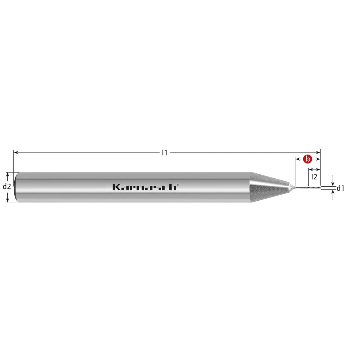 Микро-высокоскоростная прецизионная развёртка Karnasch Ø 0,2 мм из металла сквозной закалки HSR/праворежущая левоспиральная 22.1450.0200