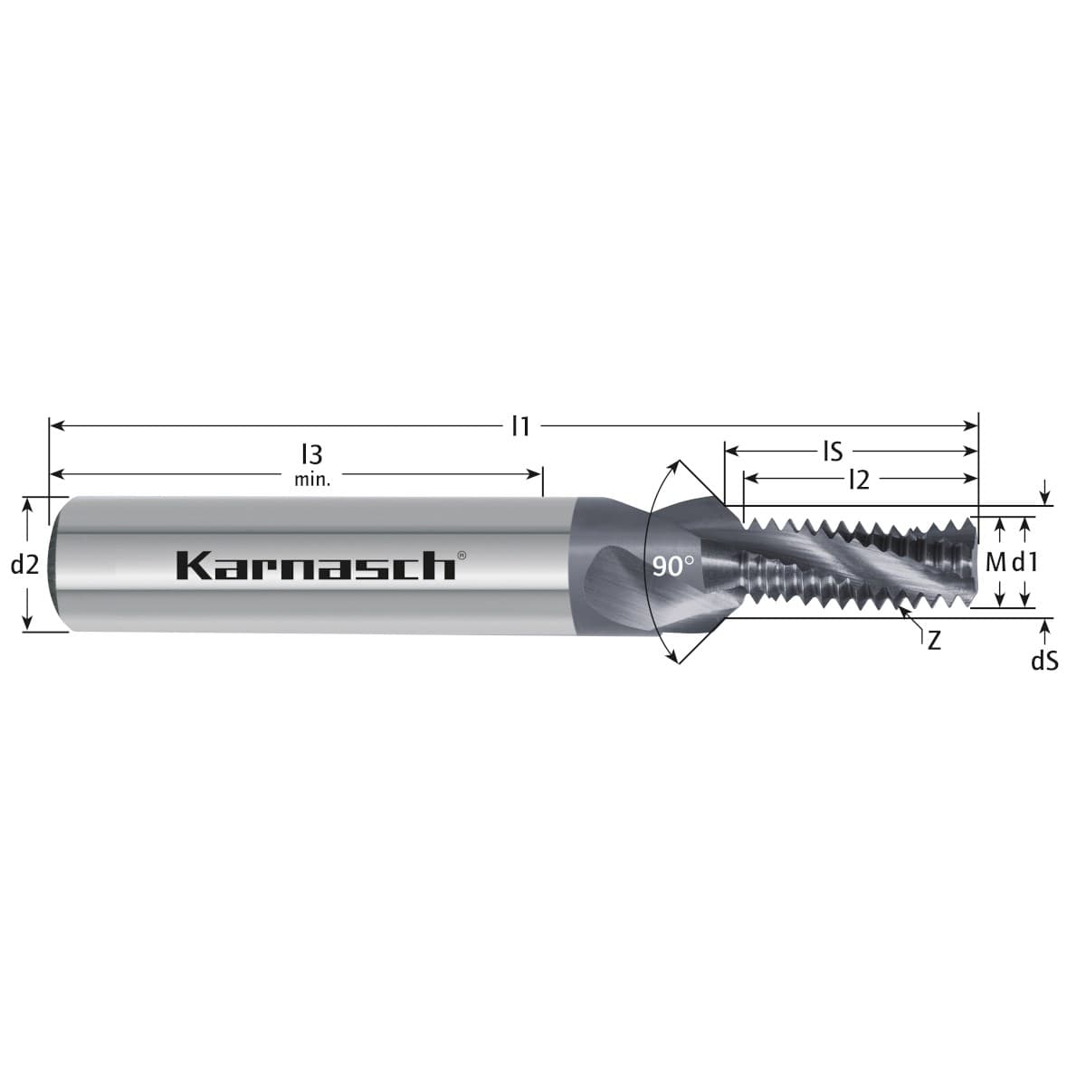Твердосплавная резьбофреза Karnasch М12 с алмазным покрытием для композитных материалов с зенкованием 90° 23.2006.12.175.20