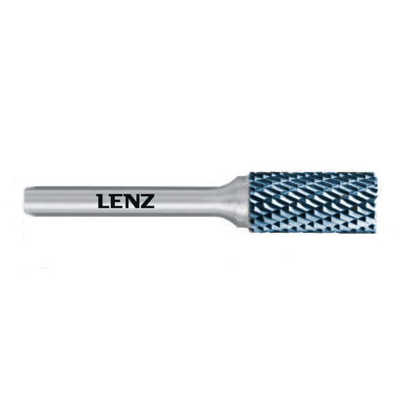 Борфреза LENZ, твердосплавный цилиндр с торцовыми зубьями 6х18х6х50 покрытие Blue LZBB 050 C3